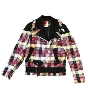MSGM Plaid Moto Jacket Metallic